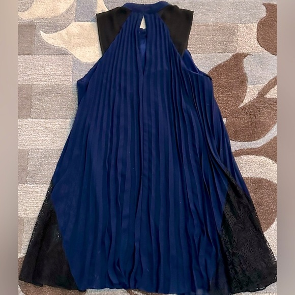 Revolve | BCBGeneration Mixed Media Pleated Lace A-line Dress in Deep Blue Black - Picture 7 of 7